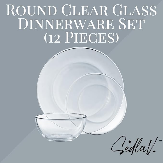SEDLAV Round Clear Glass Dinnerware Set (12 Pieces)