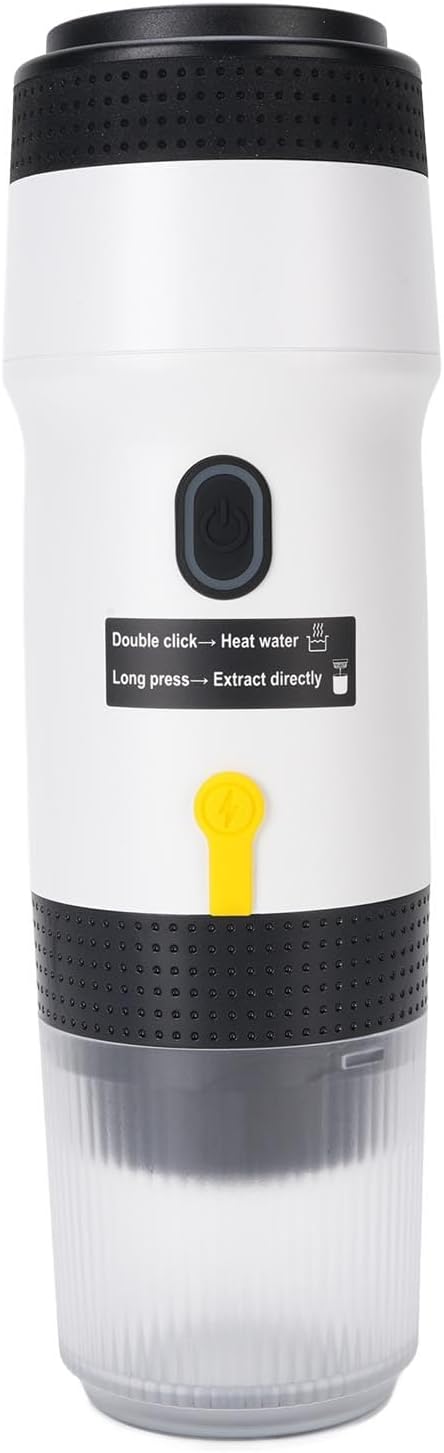 Portable Coffee Maker Automatic Capsule Coffee Machine with 304 Stainless Steel Construction Operating 75W 12V Power System and Compact Design for Outdoor Travel (White)
