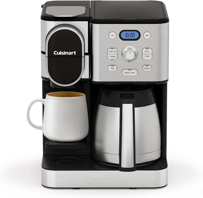 Cuisinart Coffee Center 10-Cup Thermal Carafe Drip Coffee Maker and Single-Serve Brewer with Over Ice Function Fully Automatic Coffeemaker Compatible with Single-Cup Pods Black/Stainless SS-21NAS