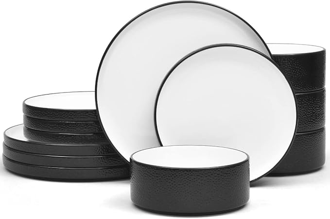 Noritake ColorTex Stone Black 12-Piece Dinnerware Set Service for 4