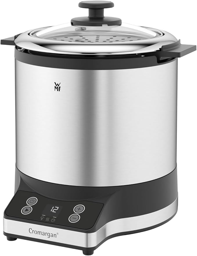 WMF Kitchenminis Rice Cooker with 1L Capacity Space Saving Carry Container Maintenance Automatic Heat Cooking Rice Quinoa Lentils Chickpeas and Vegetables Stainless Steel 220W
