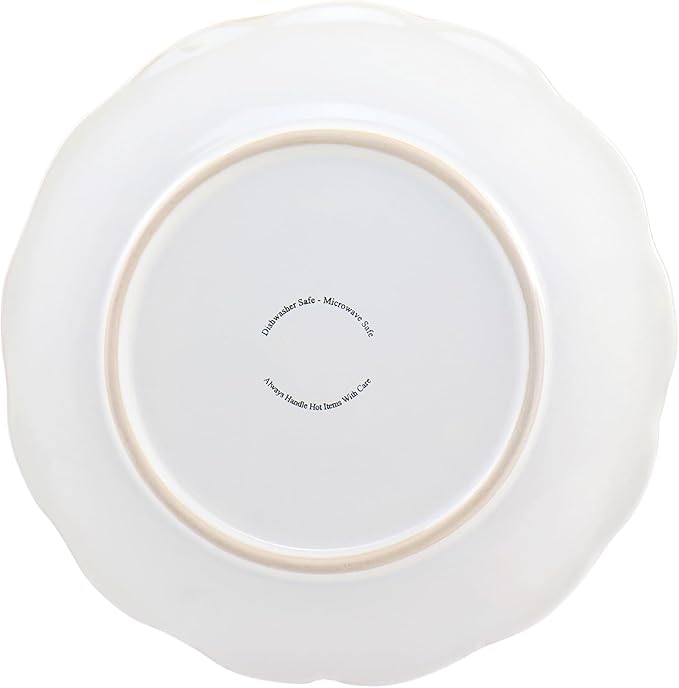 16 Piece Ivory Stoneware Dinnerware Set – Embossed Plates with Scalloped Edges and Double Bowl Design Microwave &amp Dishwasher Safe Elegant Tableware Set for 4