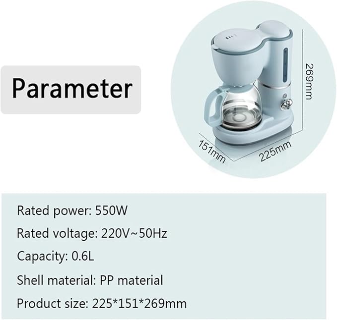 600ML Mini American Coffee Machine Fully Automatic Drip Coffee Maker Bubble Tea Maker for Household And Office 220V(Blue 220V)