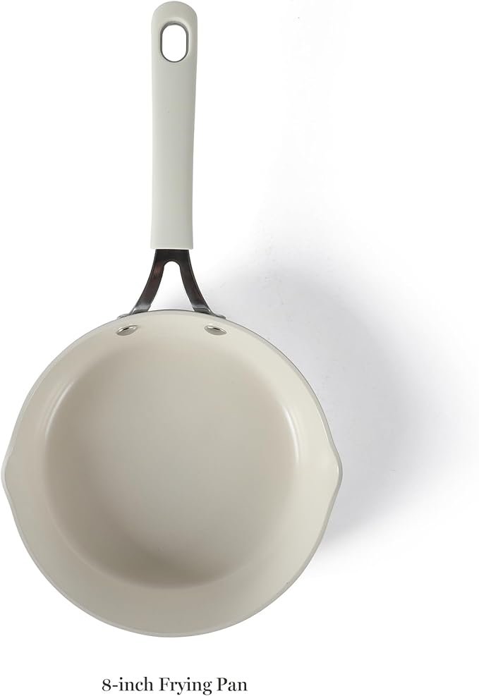 Martha Stewart Heathland 8 Inch Aluminum Fry Pan Cookware Non-Toxic Premium Ceramic Non Stick Frying Pan Kitchen Egg Pan Omelet Pan Always Pan Pots and Pans Linen White Induction Safe