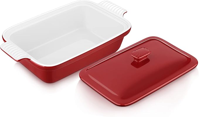 vancasso Blossom Casserole Dish With Lid 1.9 Quart Casserole Dish for Oven 12x7 Baking Pan with Handles Casserole Baking Dish Lasagna Pan with Lid Microwave Dishwasher Safe Red