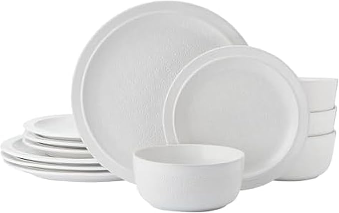 Pfaltzgraff Blooming Meadow 12 Piece Plates Bowls Dinnerware Set Service for 4 Cream