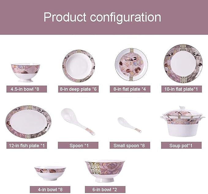 Dinnerware Sets - Luxury Gift Dishes Service Set Ceramics Dinner Sets 58 Pieces Dinnerware Set Collection Hand Painted Bowl/Spoon/Plate - Wedding Gifts Family Party and Kitchen(40pieces)
