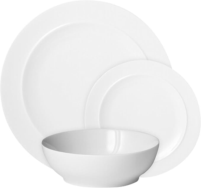 Denby - White By Denby Dinner Set For 4-12 Piece Tableware Set - Fine Porcelain Dinnerware Set - Dishwasher Microwave Oven Safe Scratch Resistant - 4 x Dinner Plates Small Plates &amp Cereal Bowls
