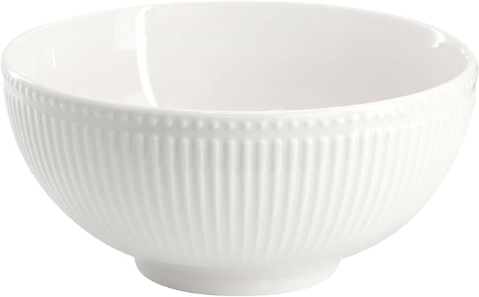 16-Piece Porcelain Dinnerware Set in White – Embossed Double Bowl Set with Textured Rim Microwave &amp Dishwasher Safe – Elegant White Dinnerware for 4