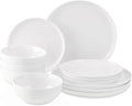 Plates and Bowls Sets 12 Pieces Dinnerware Sets Ceramic Dishes Set for 4 White Kitchen Dishware Set Microwave and Dishwasher Safe