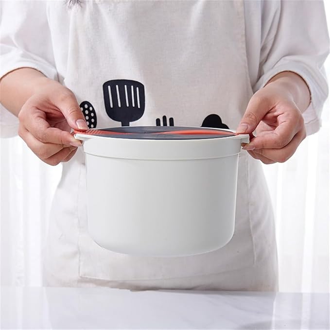 Microwave Rice Cooker Steamer Portable Multifunction Lunch Pot for Rice Pasta Vegetables Soup 18x18x13cm Dishwasher Safe White+Grey+Orange