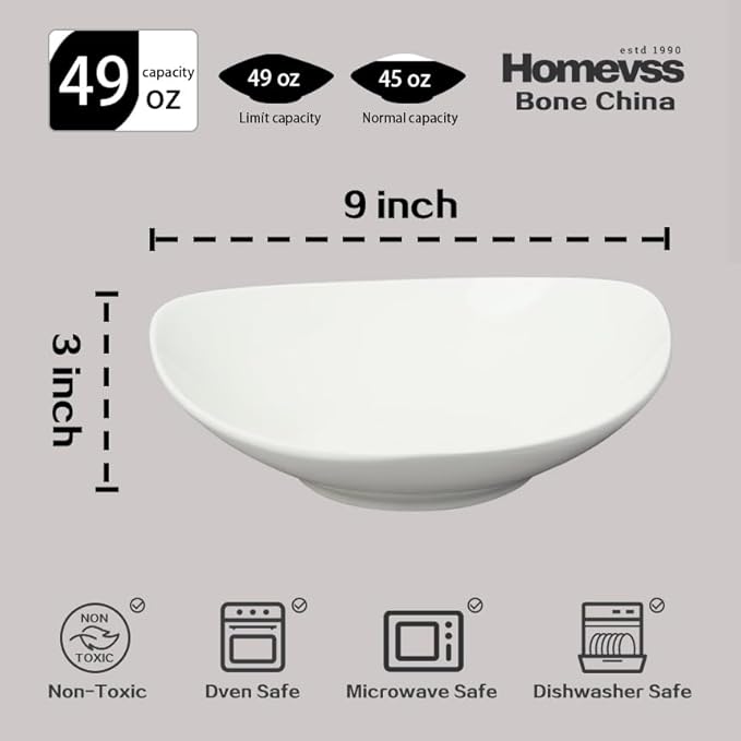 Bone China Elegance White Triangle Serving Bowl 9inch x 9inch 49oz Set of 2 Pieces