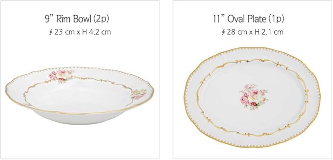 Hankook Chinaware 한국도자기 Flamor Rose Clara Dining Set for 2 Dinnerware Korean Fine Bone-China Dojagi Ceramic