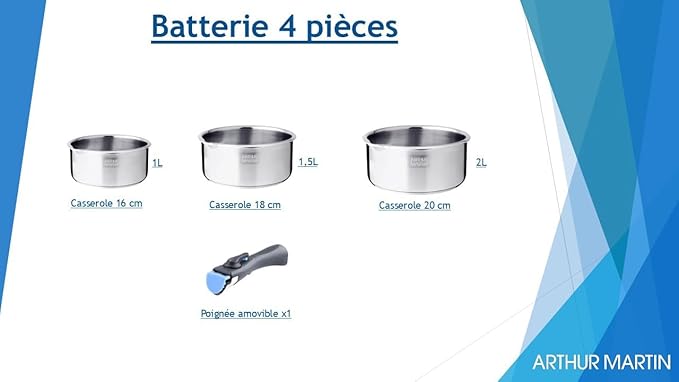 Arthur Martin Set of 3 Saucepans (16/18/20 cm) with 1 Handle Grey