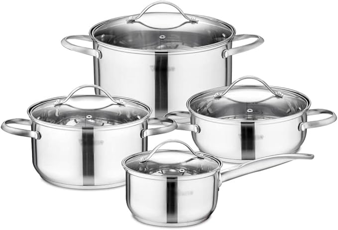 Cookware Cookware Set 8 Piece Stainless Steel Cookware Cookware Set Casserole with Glass Lid Set