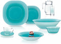 Carina Pop Art Turquoise Glass Dinnerware Set of 44 for 6 pers. Dessert Plate Dinner Plate Deep Plate Salad Bowls Decanter with Glass Mug and Saucer