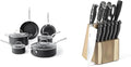 Martha Stewart 10 Piece Hard Anodized Aluminum Cookware Set and 14 Piece Stainless Steel Cutlery Knife Block Set Bundle