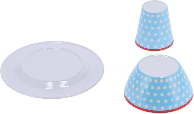 Alvinlite Dinnerware Set 12PCS Reusable Light Blue Dot Bowl Dish Set Tableware Set for Restaurant Kitchen