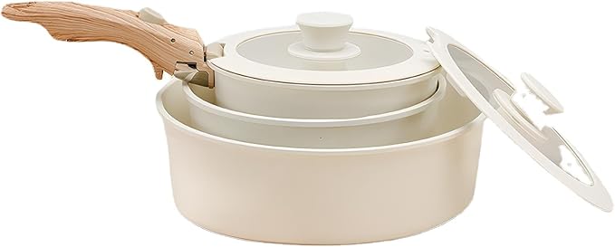 6 pcs Pots And Pans Set Non Stick Nonstick Coating Kitchen Cookware Sets with Removable Handle for RV Travel Outdoor Camping Oven Safe PFOS And PFOA Free