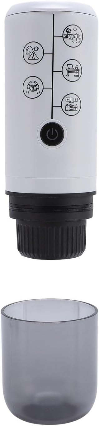 Portable Electric Espresso Machine 17Bar Pressure Travel Coffee Maker Car Coffee Maker for Camping Hiking Office Powder and Capsules Compartment Outdoor (White)