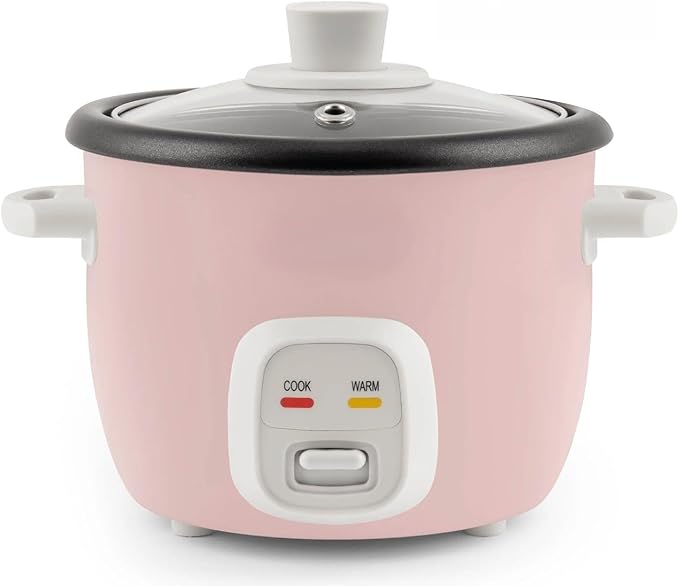 4-Cup Rice and Grain Cooker 1 Quart Capacity Pink Electric Kitchen Appliance for Home Cooking