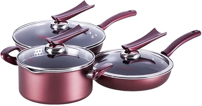 7 Piece Food Grade Aluminum Alloy Cookware Set Heat Resistant Stock Pot + Wok Frying Pan with Glass Lid Kitchen Cookware