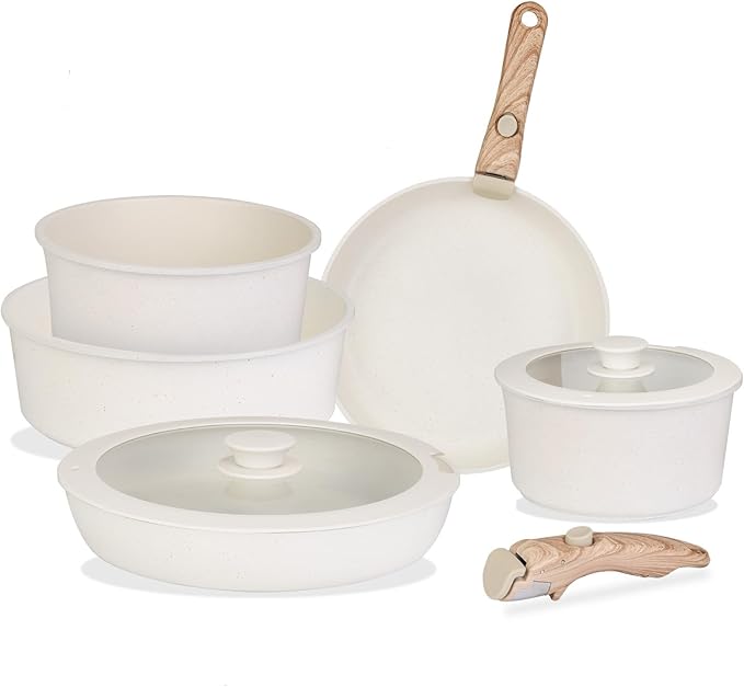9-Piece Aluminum Cookware Set with Nonstick Coating Pots and Pans Non Stick with Removable Handle Aluminum Alloy Nonstick Cookware Sets with Lids Dishwasher Safe