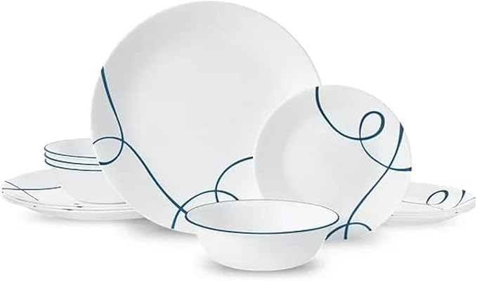 Corelle Lia 12-Piece Chips &amp Cracks Resistant Dinnerware Set Service for 4 Bluewhite
