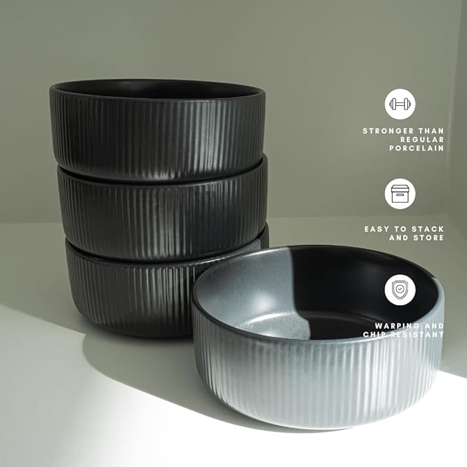 16 Piece Dinnerware Set Key West - Plates Bowls and Mugs Set for 4 - Chip and Scratch Resistant Microwave and Dishwasher Safe Tableware 16 Pieces Ribbed Dishes