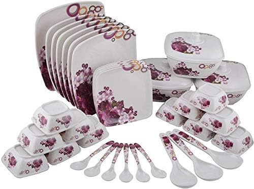 Maharaja Royal Melamine Unbreakable Microwave Safe Dinner Set (White and Purple) -40 Pieces Service for 6