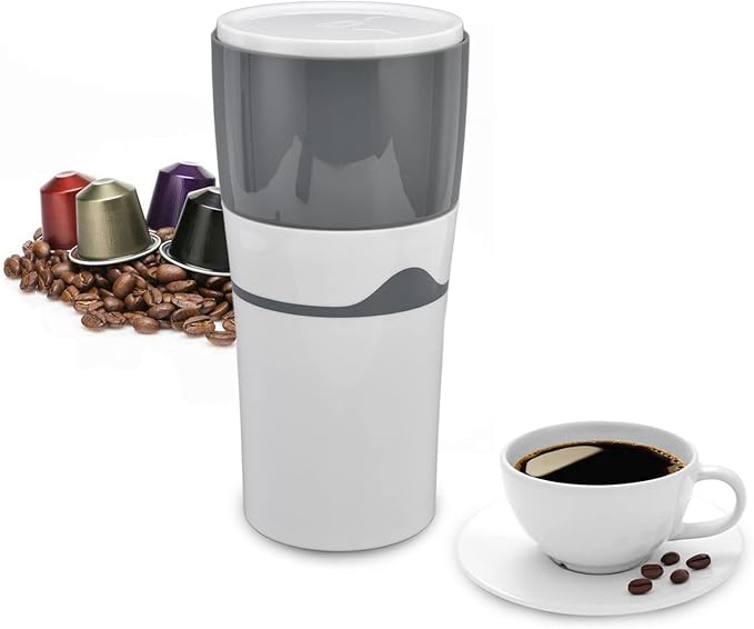 TOPINCN Drip Coffee Maker 450ml Portable Coffee Maker Compact Design Compatible with All Kinds of Capsules (Grey White)