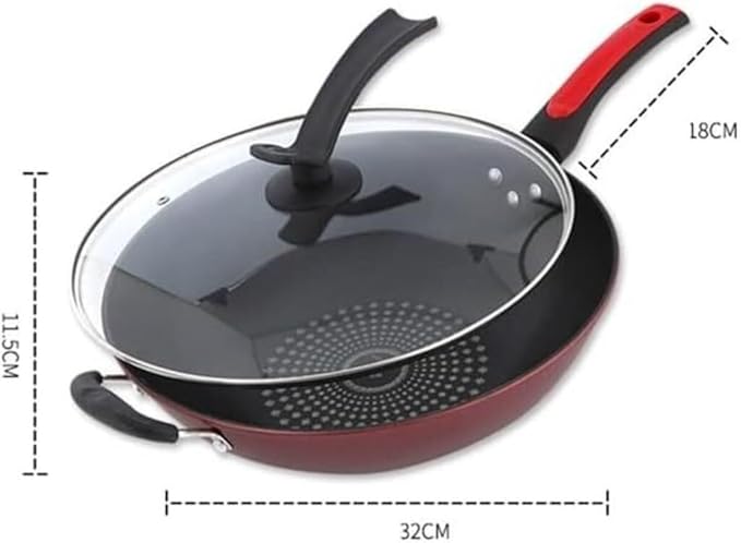 2-Piece Wrought Iron Cookware Set – Non-Stick Soup Pot &amp Wok with Visible Lid Anti-Scalding Handle Dishwasher Safe