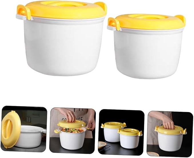 Ciieeo 2pcs Portable Rice Cooker and Microwave Steamer Set Food-grade Plastic Design for Rice and Vegetables Convenient Kitchen Cookware for Home and Office Use
