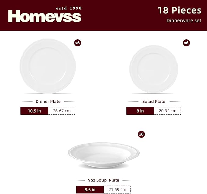 HomeVss New Bone China Embossed French Countryside 18pc Dinnerware Set