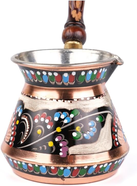 Copper Turkish Coffee Pot Cezve Ibrik Stovetop Coffee Maker Handcrafted in Erzincan for 6 Cups Black Color One Piece - Black One Size