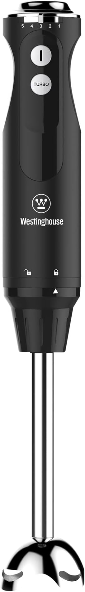 Westinghouse Hand Blender - 5-Speed Blender with Turbo Function Stainless Steel Rod &amp Blade Easy Clean Design for Smoothies Soups &amp Sauces - Everyday Series Appliance Black