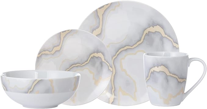 Safdie &amp Co. Electric Marble 16 Piece Dinnerware Set Service for 4 Fiesta Dinnerware home trends and home food network essentials Porcelain dinner plates 16 L x 12 W x 15 H