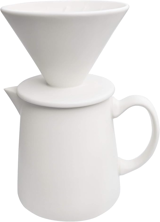 Ceramic Pour Over Coffee Maker Dripper - Uses Standard #2 &amp #4 Paper Filters 450ml/15oz White Barista Style for Home &amp Office