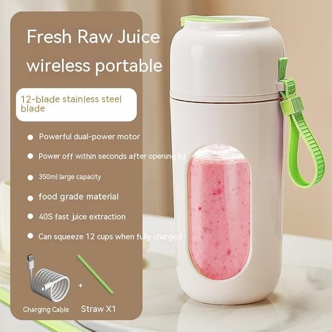 Portable Juicer Blender Travel Multifunction Personal Blender with Fruit Infuser Window White and Green