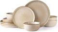 AmorArc Stoneware Dinnerware SetsRound Reactive Glaze Plates and Bowls SetHighly Scratch Resistant | Dishwasher &amp Microwave Safe Dishes SetService for 4 (12pc)