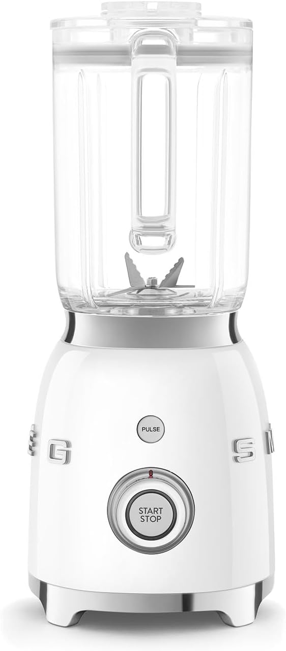 SMEG BLF03 Retro Style Blender – 600W Countertop Blender with 48 oz BPA-Free Jug 3 Speeds + Pulse Ice Crush &amp Smoothie Functions – 50s-Inspired Design-White