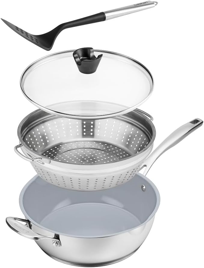 Cuisinart Preferred Pan 4-Pc Set - Stainless Steel (4.5 Qt. Multi-Purpose Pan w/Cover Steamer Slotted Turner)