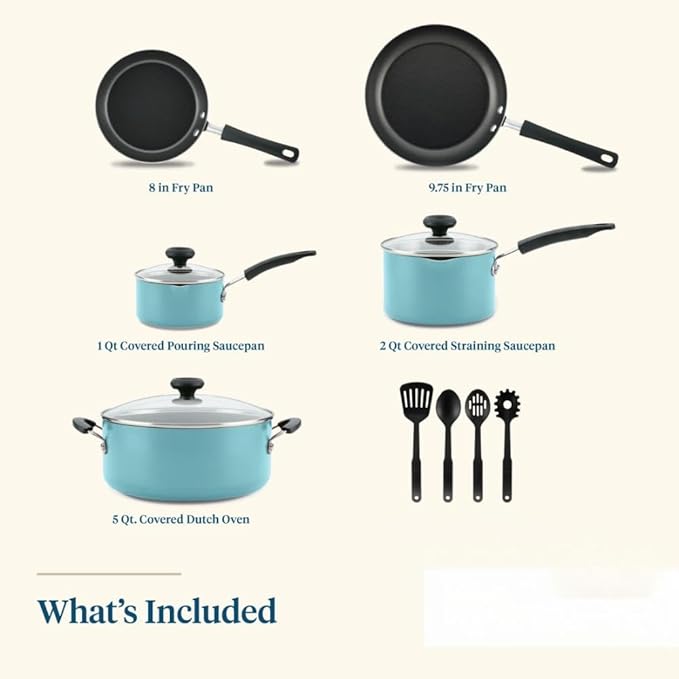 12-Piece Blue Non-Stick Pots and Pans Set with Cooking Utensils Dishwasher Safe Aluminum Cookware Even Heating for Various Kitchen Needs