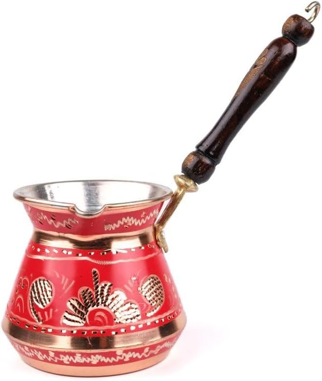 Copper Coffee Pot Erzincan Handmade Tombik Design 4 Cup Capacity Traditional Turkish Coffee Maker Red Color One Size - Red One Size