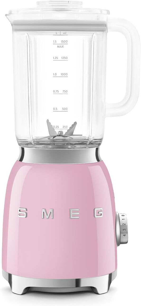 SMEG BLF03 Retro Style Blender – 600W Countertop Blender with 48 oz BPA-Free Jug 3 Speeds + Pulse Ice Crush &amp Smoothie Functions – 50s-Inspired Design-Pink
