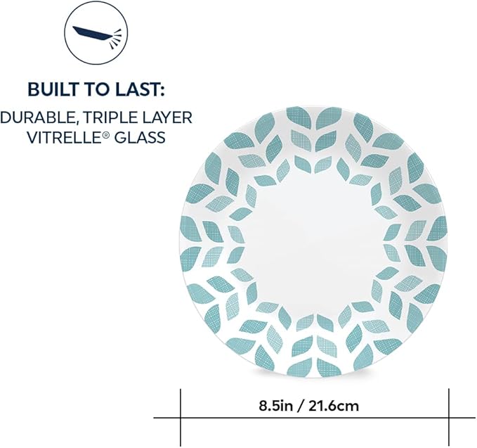 Corelle Global Collection Vitrelle 6-Piece Dinner Lunch Set Triple Layer Recycled Glass Lightweight Eco-Friendly Round 8-1/2-Inch Plates Set Northern Pines
