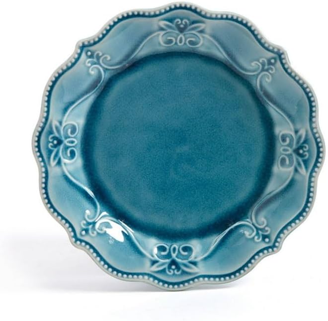 12-Piece Dinnerware Set Denim Household Plate Bowl Embossed Tableware Combination(D)