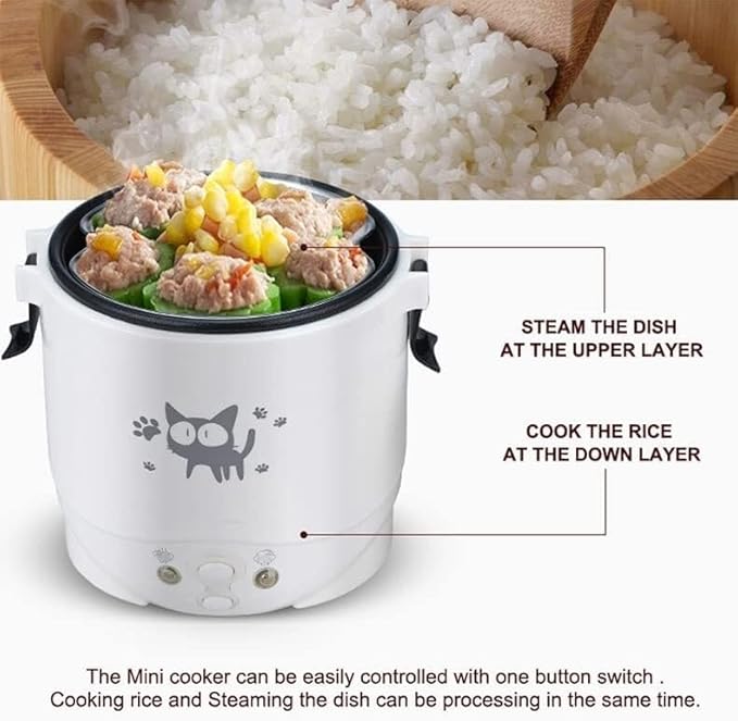 Portable rice cooker1L Multifunction Electric Mini Rice Cooker Water Food Heater Machine Lunch Box Warmer 2 Persons Cooking Household