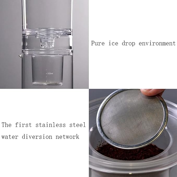Habiba Iced Drip Coffee Maker Fashion Siphon Coffee MakerCold Brew Coffee Maker with Stainless Steel Mesh FilterHigh Borosilicate Heat-Resistant Glass Reusable