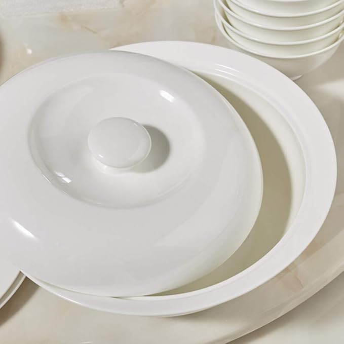 Ceramics Dinnerware Set with 48-PieceBowl/Stockpot/Dish/Spoon|Bone China Dinner SetsPorcelain Combination Set Pure White
